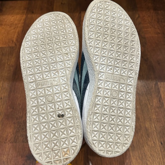Puma Clyde Denim Striped White Leather Sneakers Shoes Women size 8.5 - Picture 8 of 10